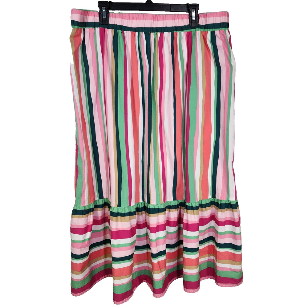 Lane Bryant Maxi Skirt Women's 18/20 Striped Pink Green Colorful Pull On Ruffle